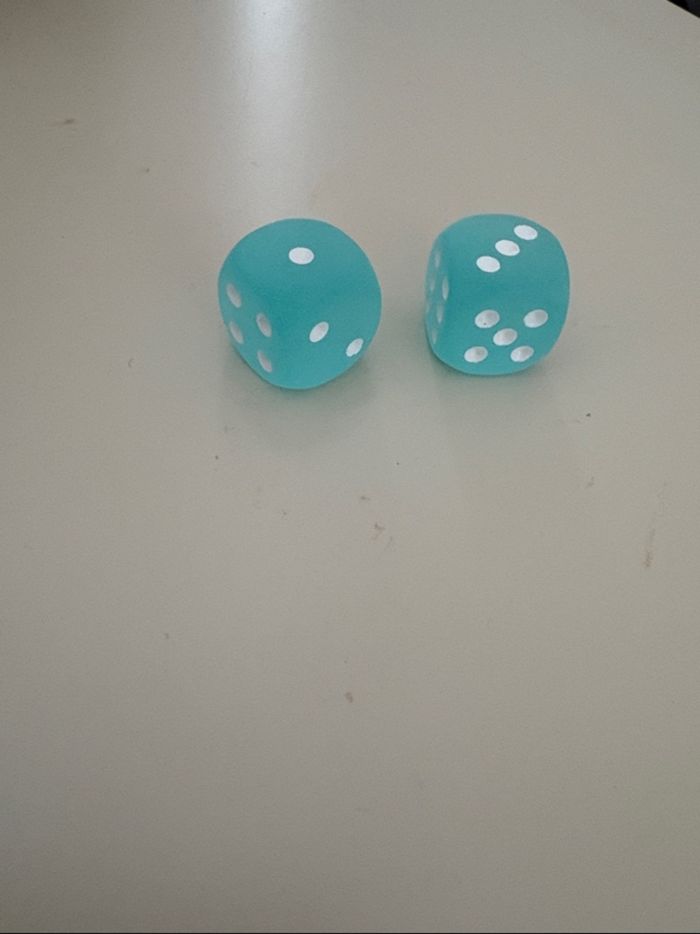 Aqua Blue Game Dice Pair with White Pips